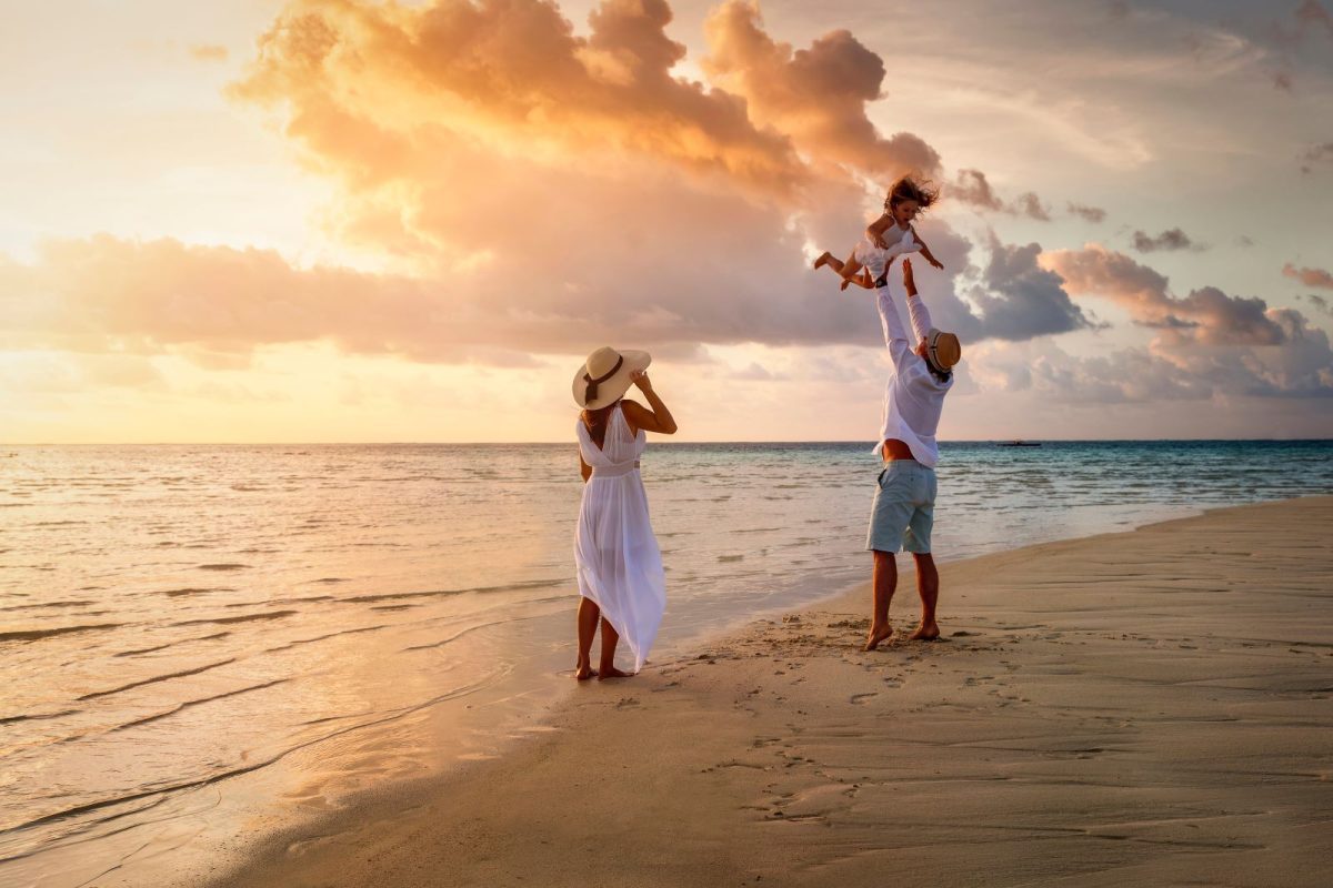 family on beach