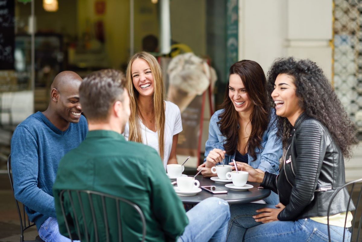 Group enjoying coffee outside of Ocean City coffee shop